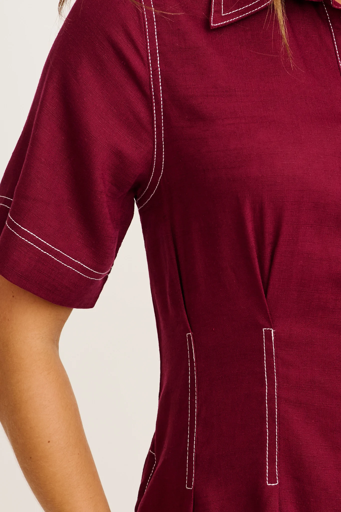 Accelerate Shirt Dress in Wine Linen Blend - Image 5