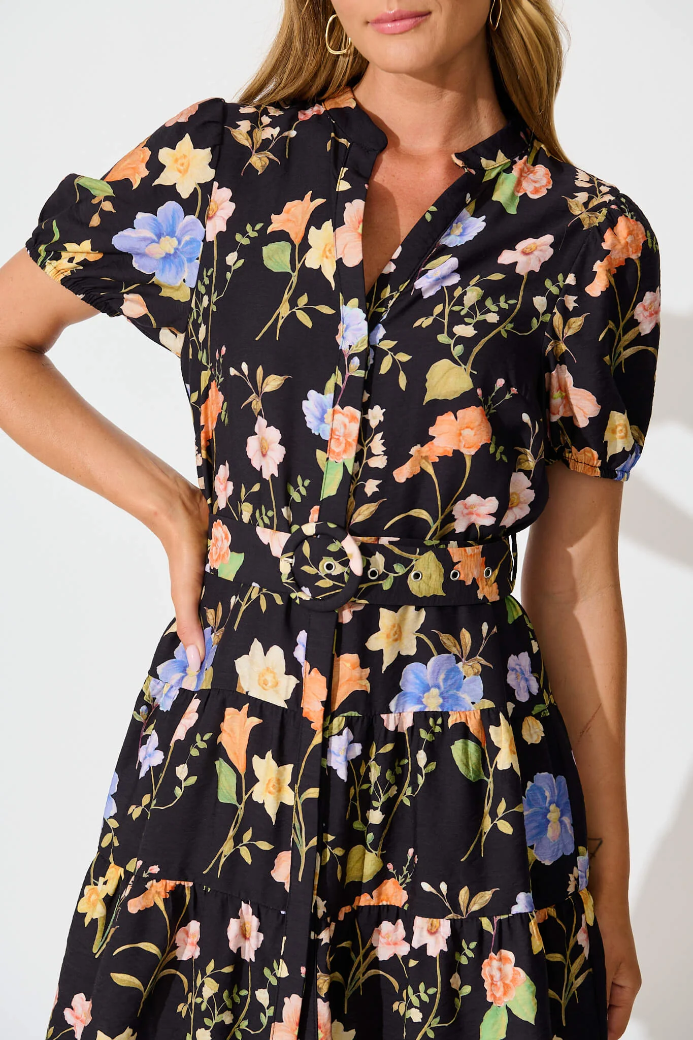 Adara Dress in Black with Multi Floral - Image 5