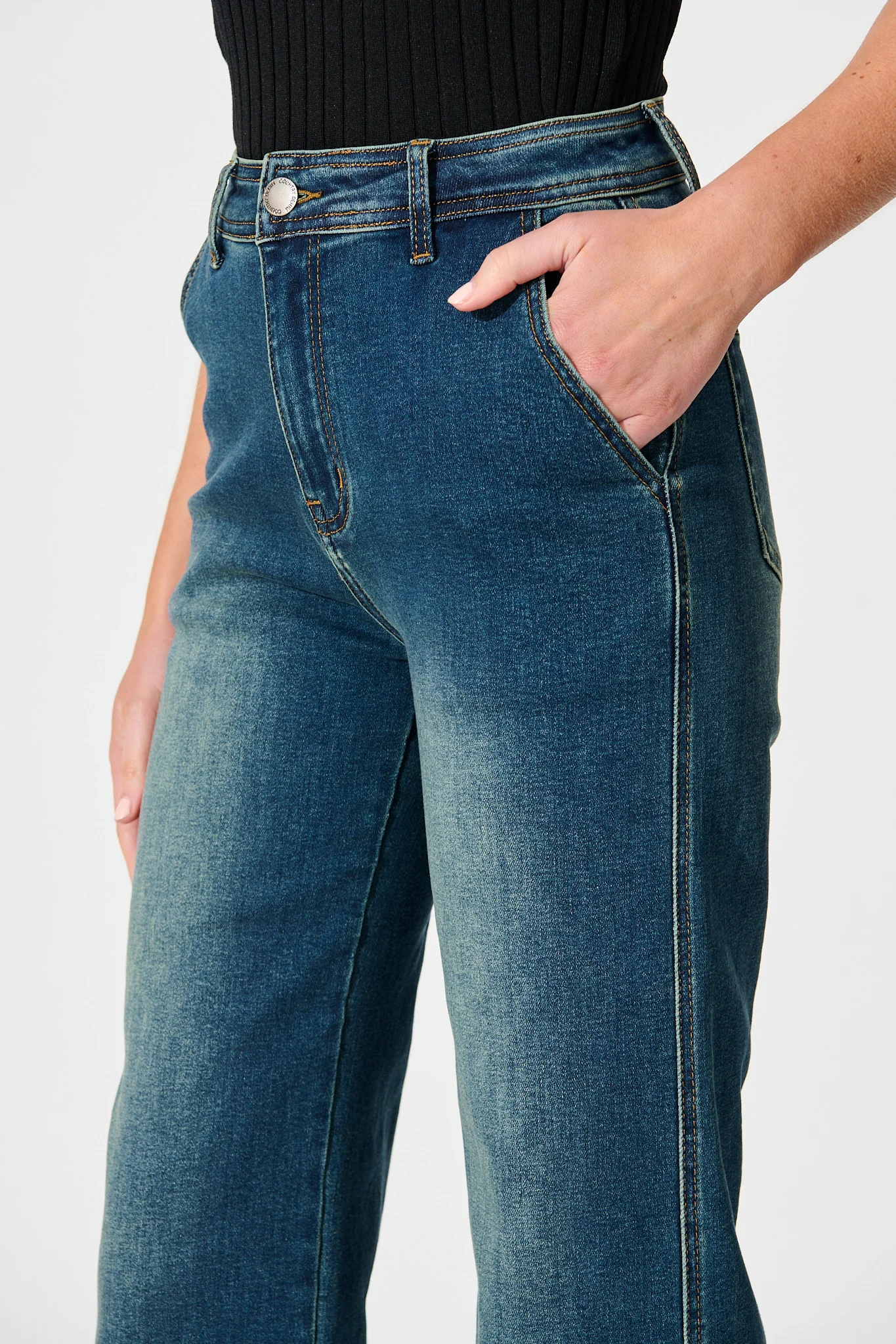 Adele High Rise Straight Leg Jean in Stone Wash Blue - Image 5