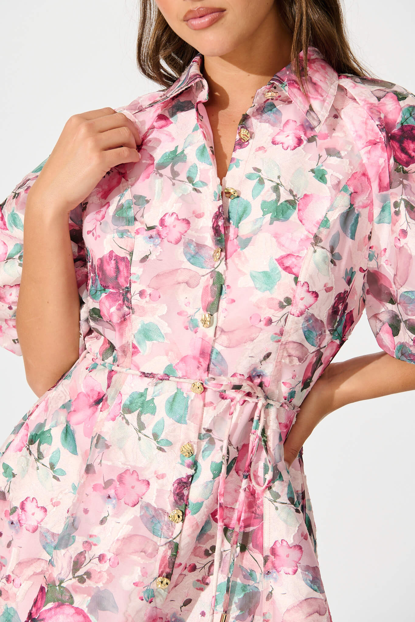 Admirer Shirt Dress in Multi Pink Floral Organza - Image 10