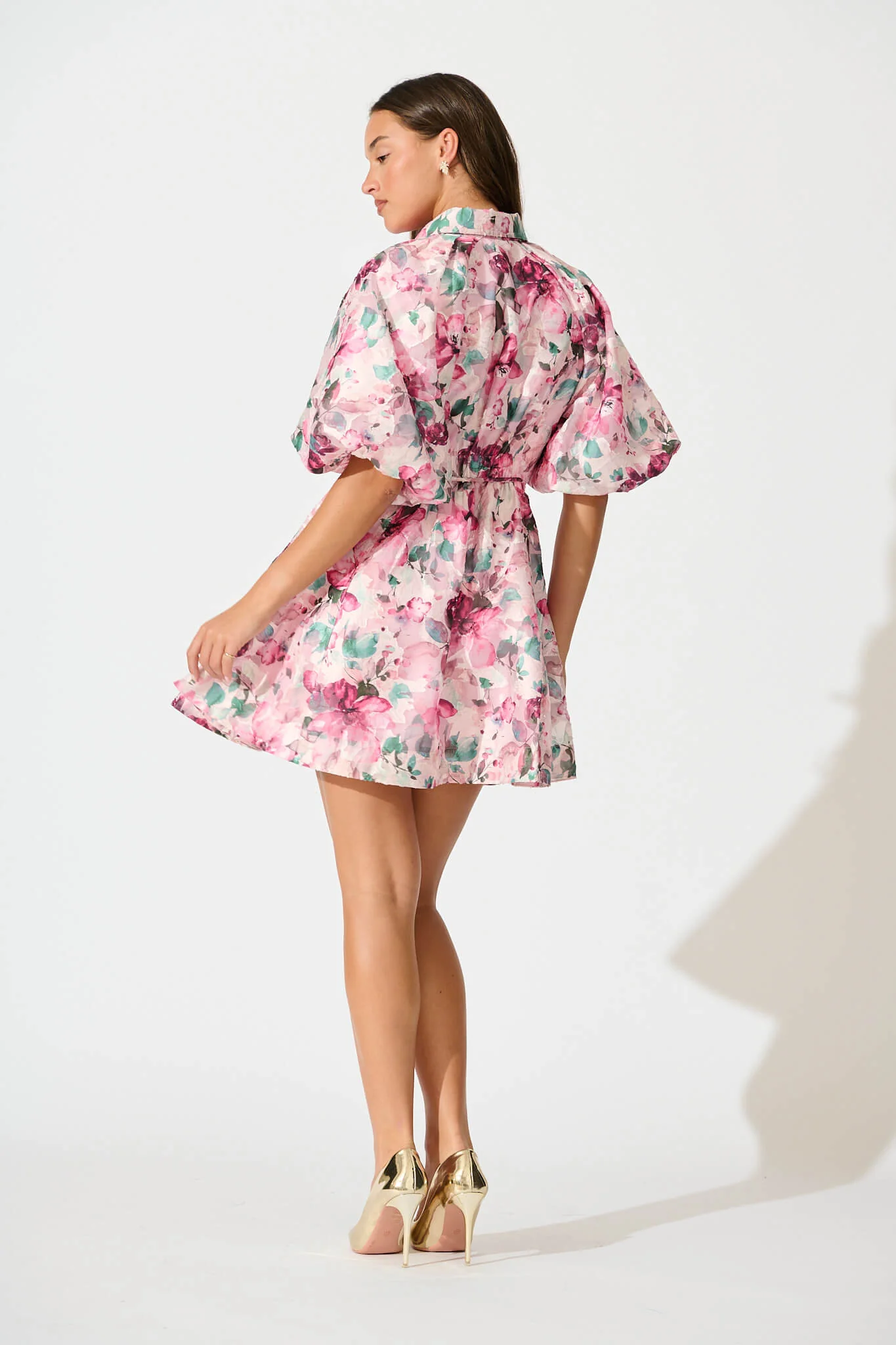 Admirer Shirt Dress in Multi Pink Floral Organza - Image 8