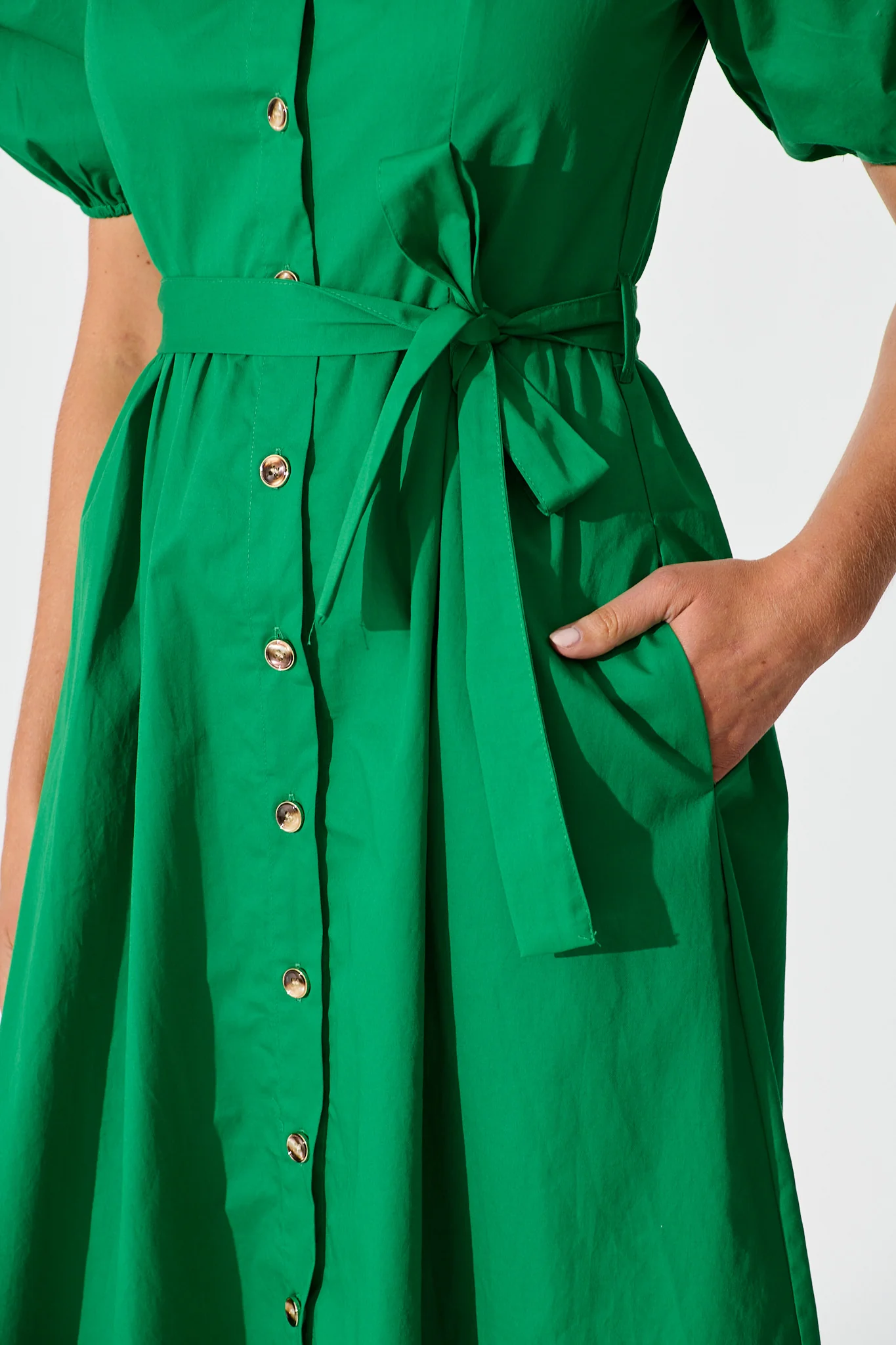 Adrienne Midi Shirt Dress in Green Cotton - Image 5