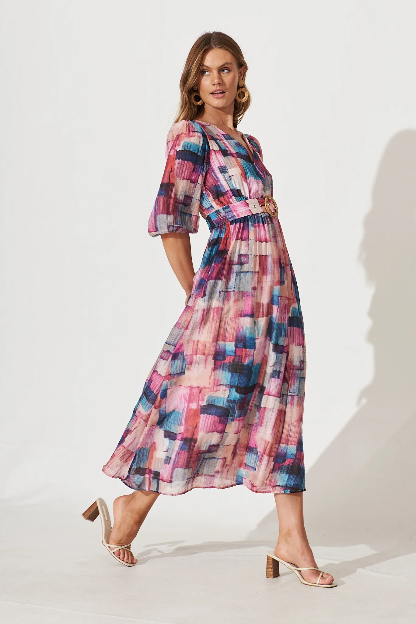 Adrina Maxi Dress In Purple With Blue Multi Print - Image 3