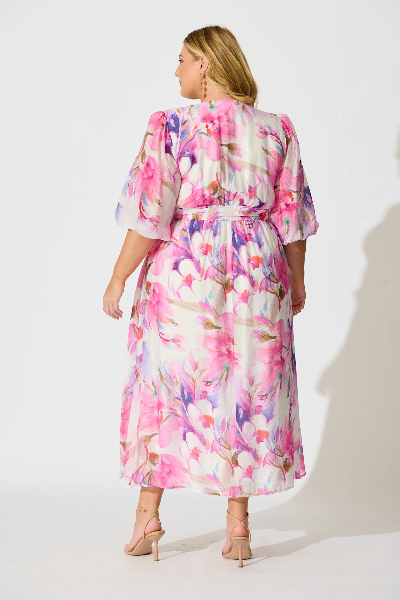 Adrina Maxi Dress in White with Pink Watercolour - Image 8