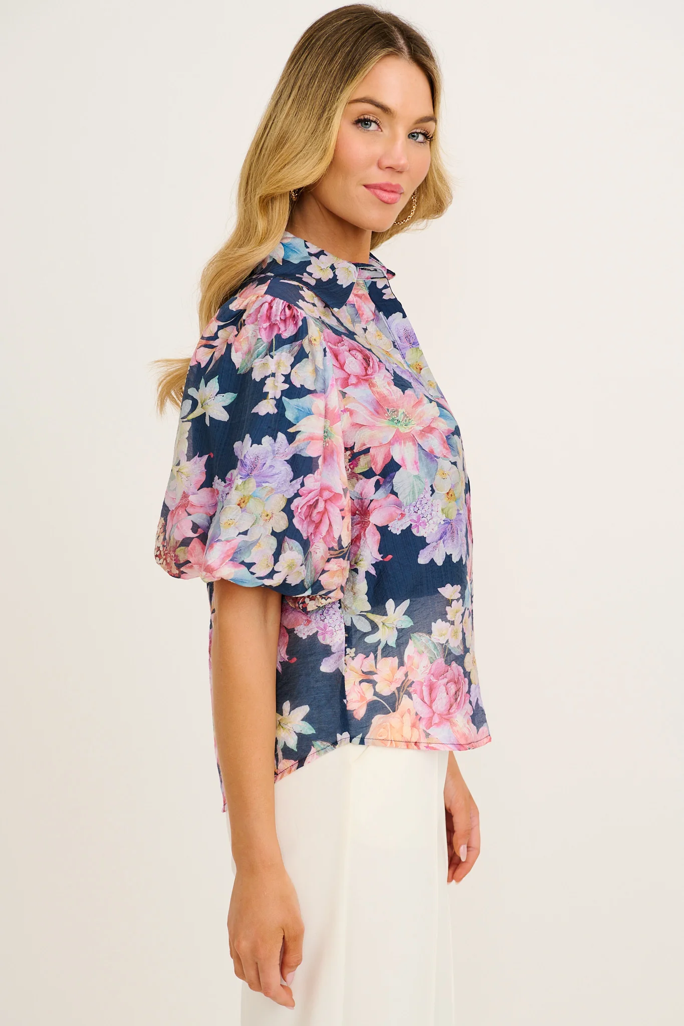 Aeryn Shirt in Navy with Multi Floral - Image 2