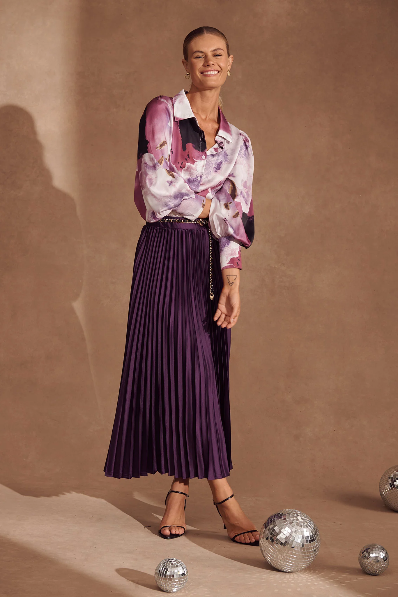 Afternoon Shirt In Pink With Purple Watercolour Satin - Image 3