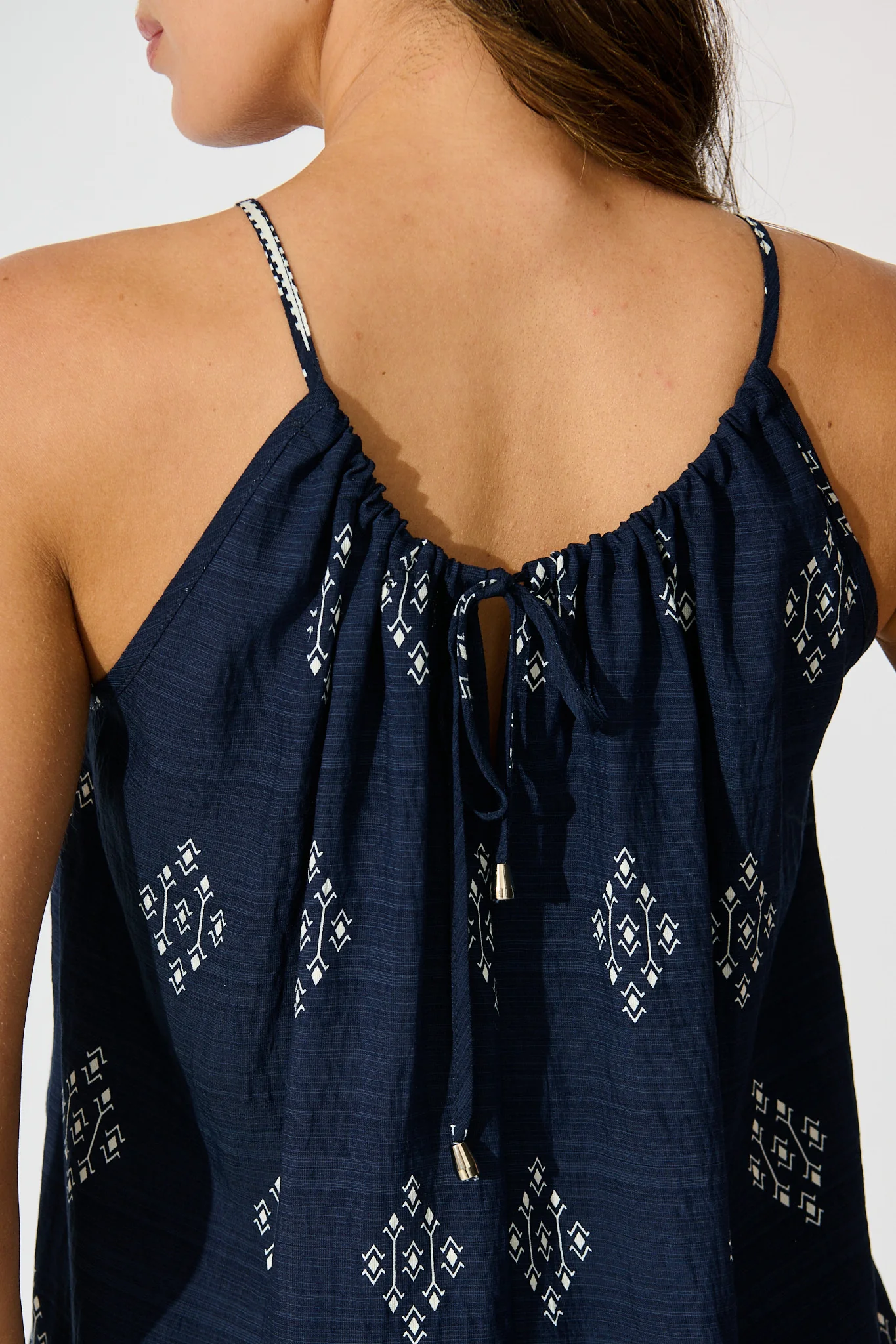 Aiko Top in Navy with White Border Print Linen Blend - Image 6