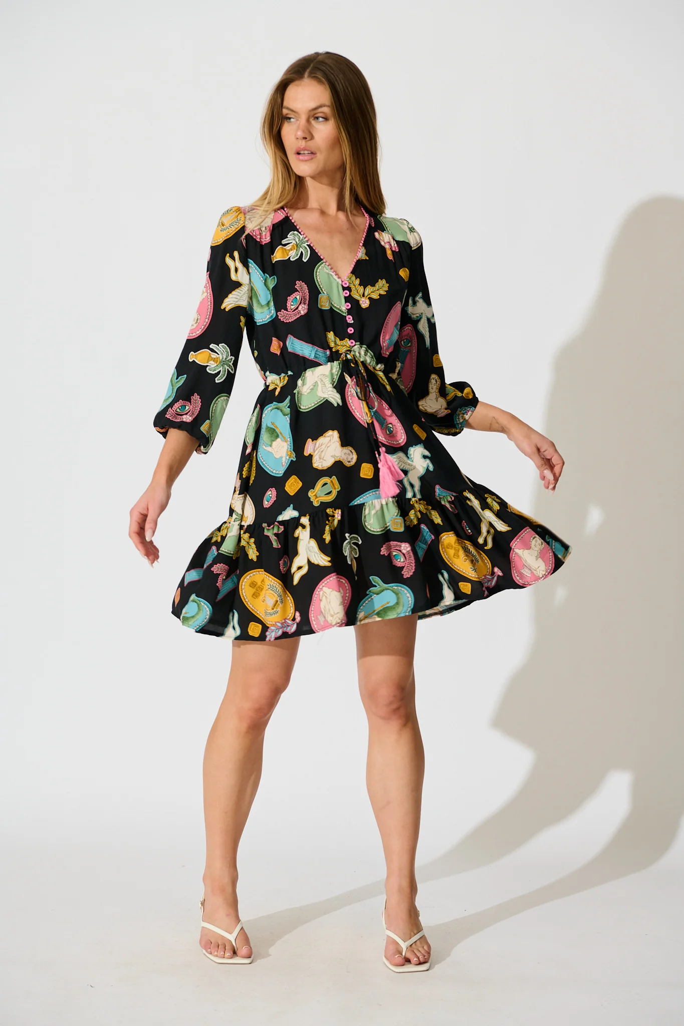 Ailany Dress in Black with Multi Print
