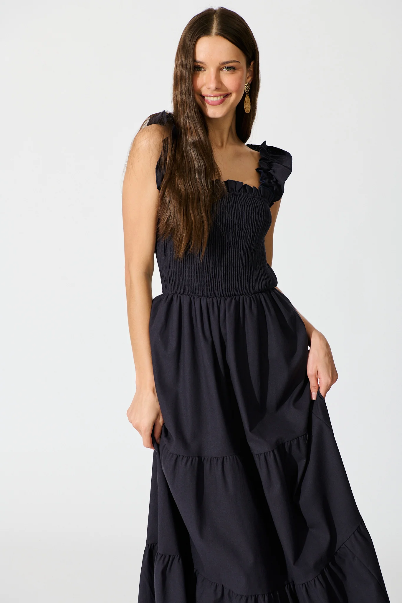 Ailsa Maxi Dress in Navy Cotton Linen Blend - Image 5