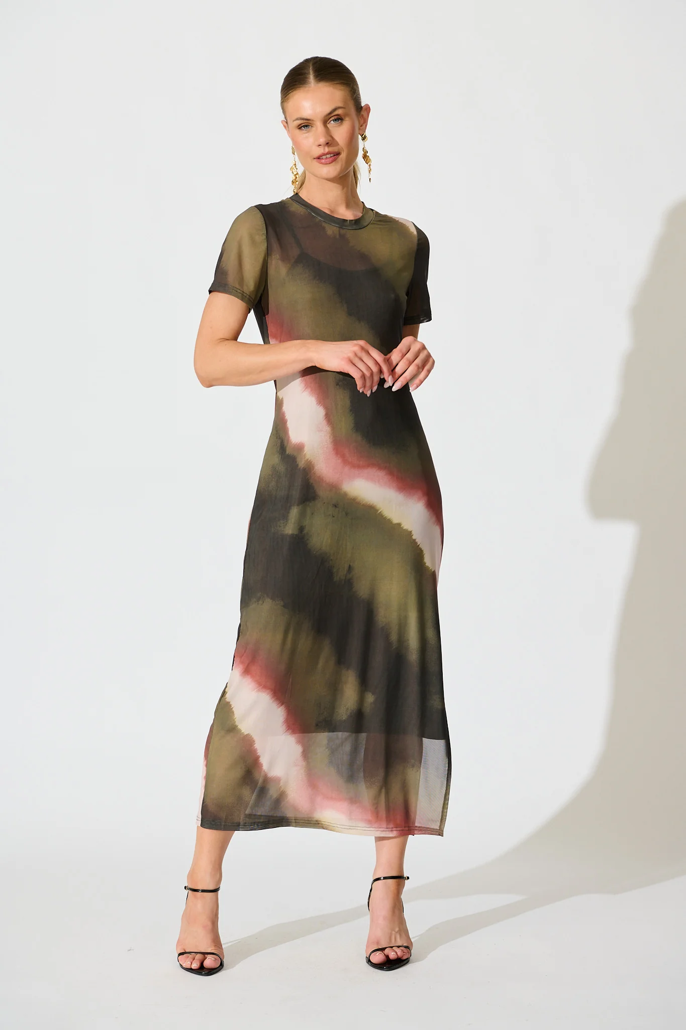 Ainsleigh Midi Dress in Green Multi Ombre Mesh