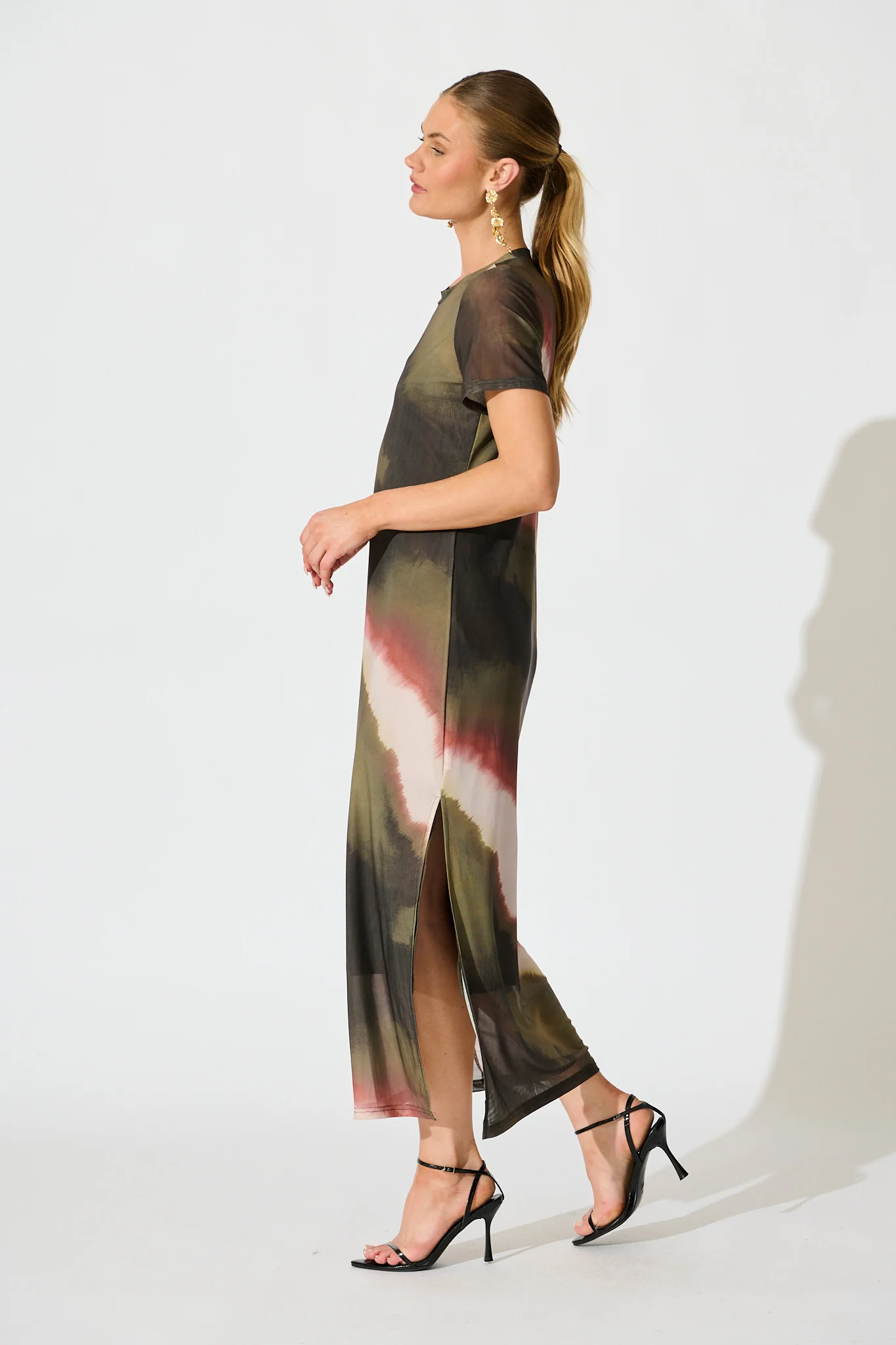 Ainsleigh Midi Dress in Green Multi Ombre Mesh - Image 3