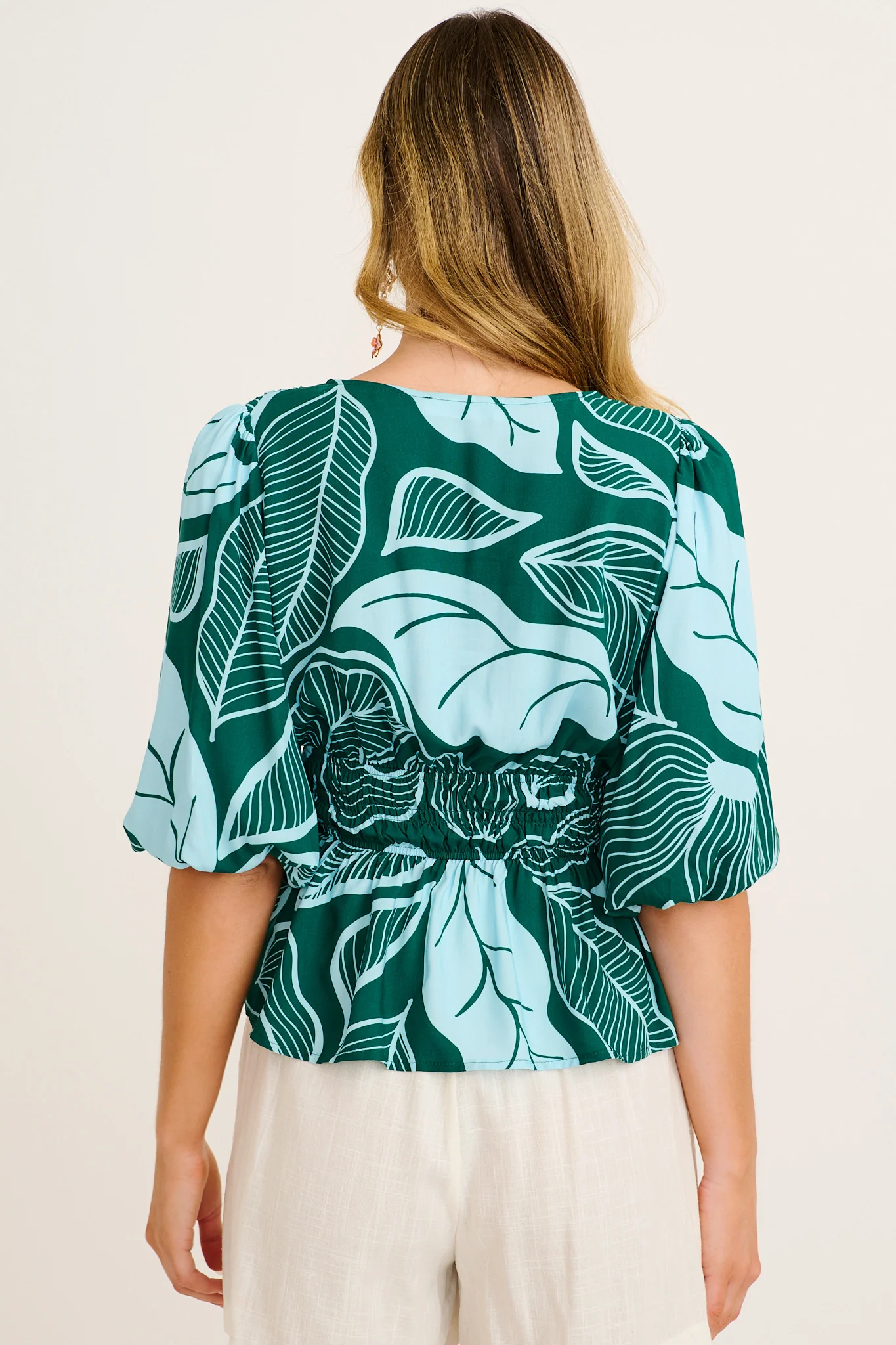 Aleda Top in Green Leaf Print - Image 3