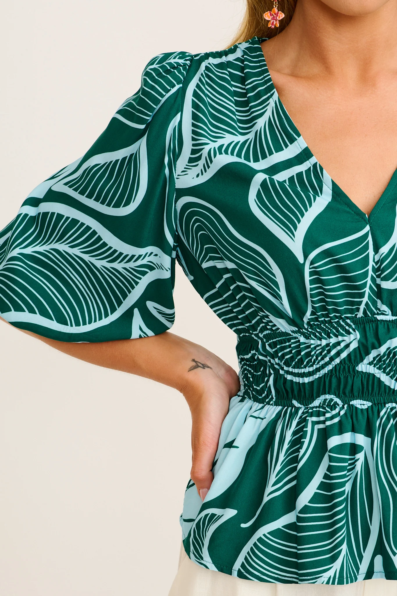 Aleda Top in Green Leaf Print - Image 5