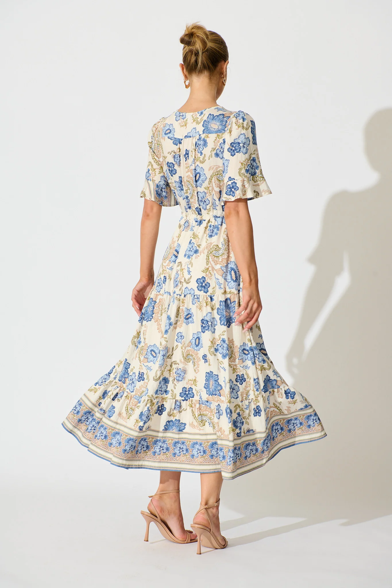 Alessa Maxi Dress in White with Blue Floral - Image 4