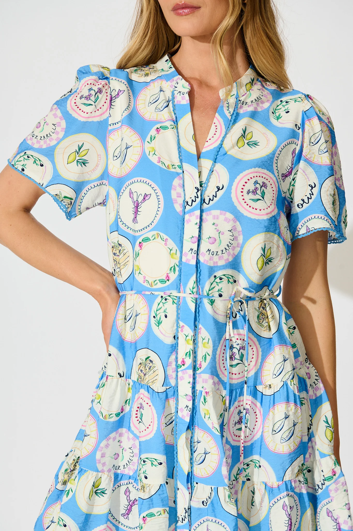 Alessandra Dress in Blue Conversational Print - Image 5