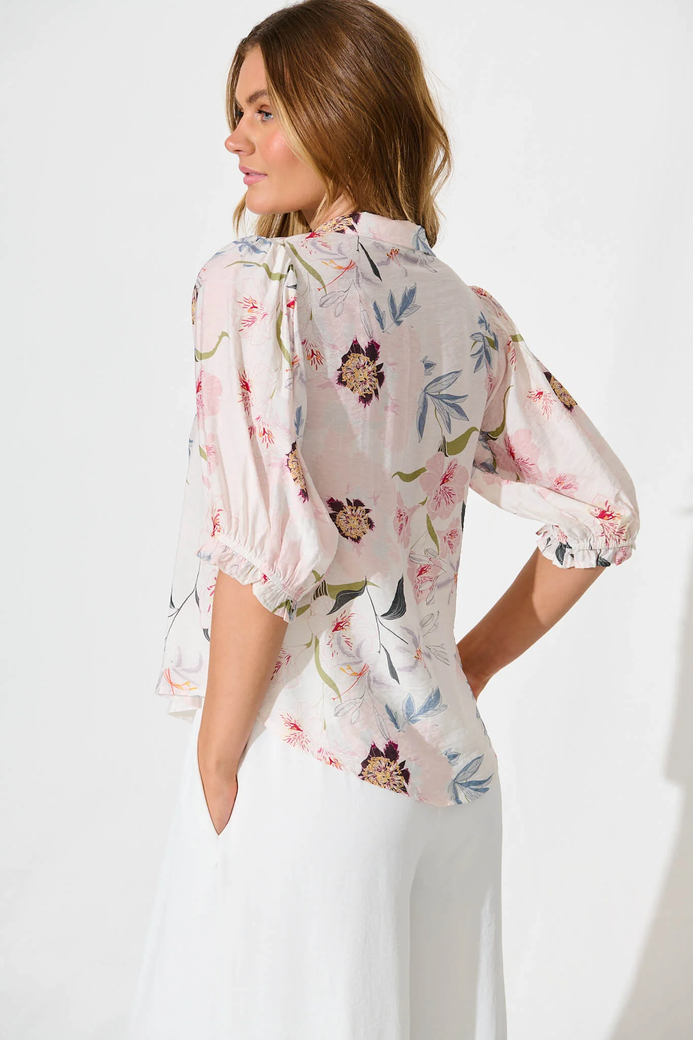 Alexandros Shirt in White with Pink Multi Floral - Image 3