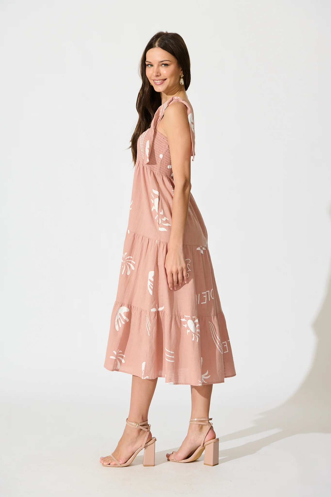 Alexea Midi Sundress in Pink with White Print Cotton - Image 3