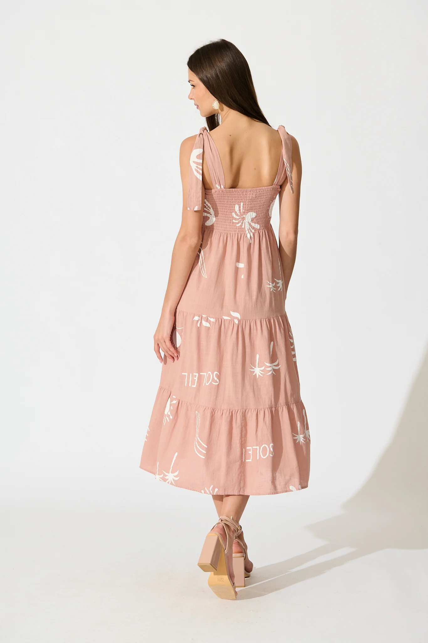 Alexea Midi Sundress in Pink with White Print Cotton - Image 4