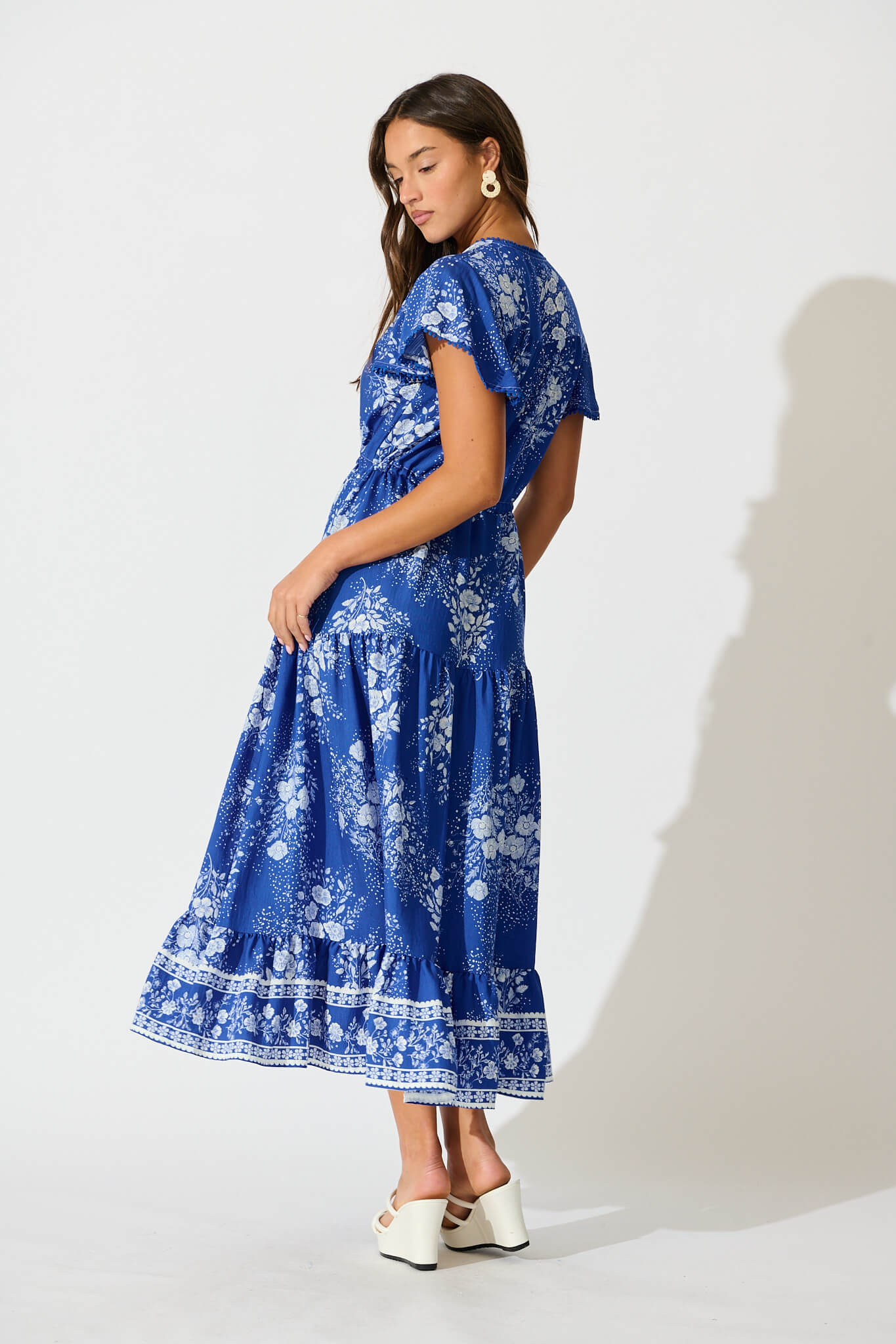 Alice Maxi Dress in Blue with White Floral - Image 4