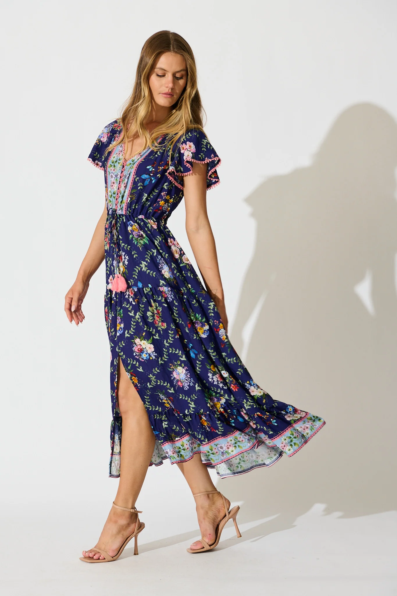 Alice Maxi Dress in Navy with Multi Floral Boho Print - Image 3