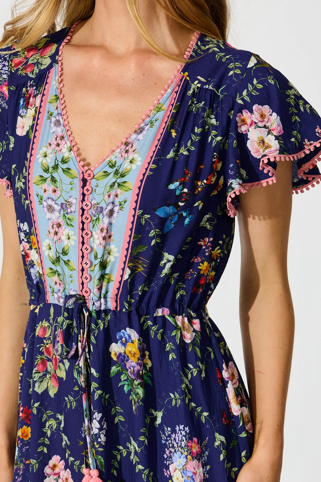 Alice Maxi Dress in Navy with Multi Floral Boho Print - Image 5