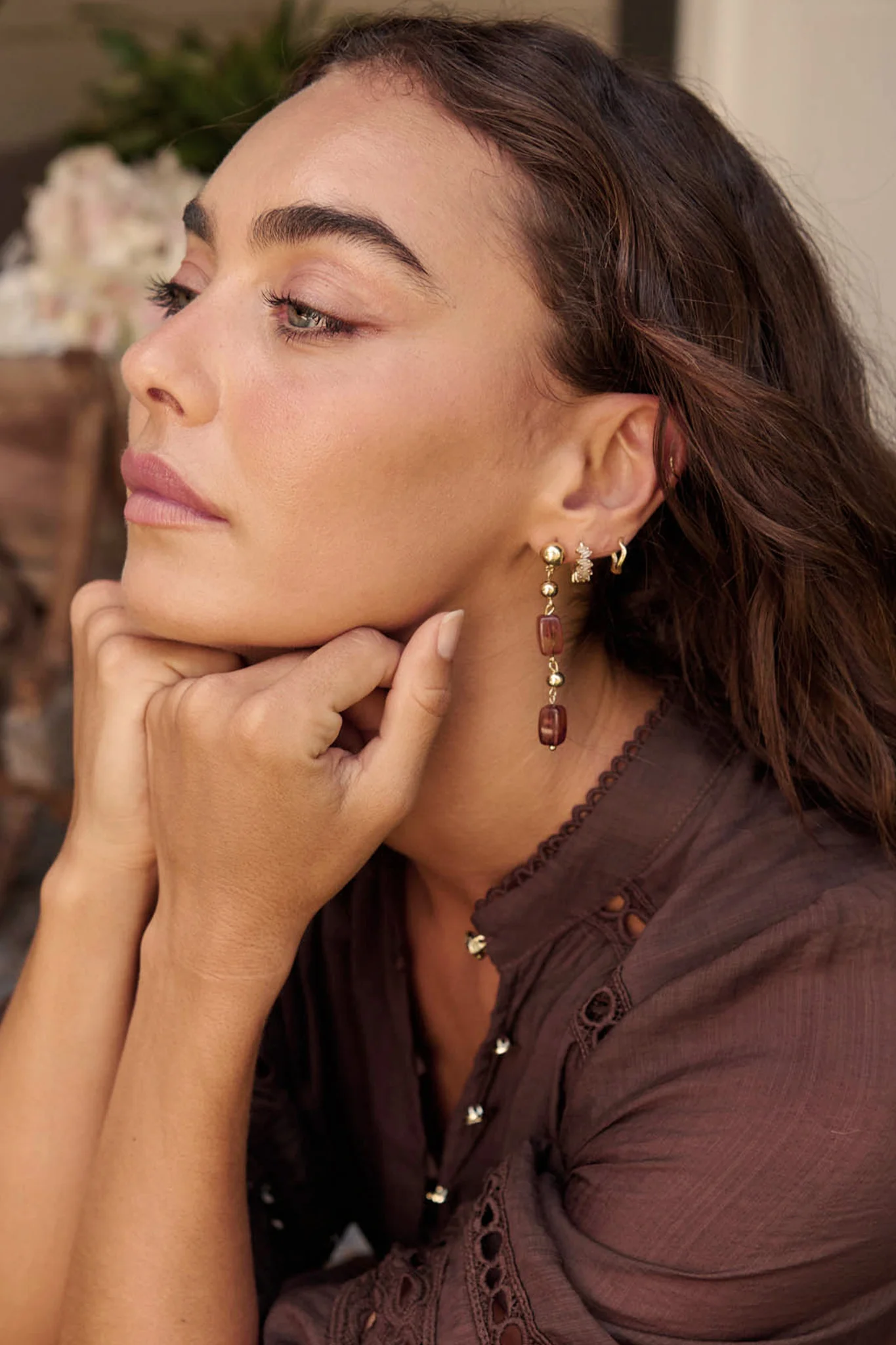 Alina Drop Earrings in Gold with Amber Resin