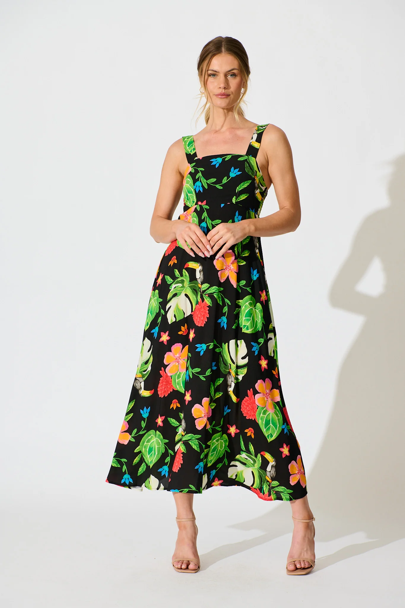 Alizee Maxi Sundress in Black Multi Print