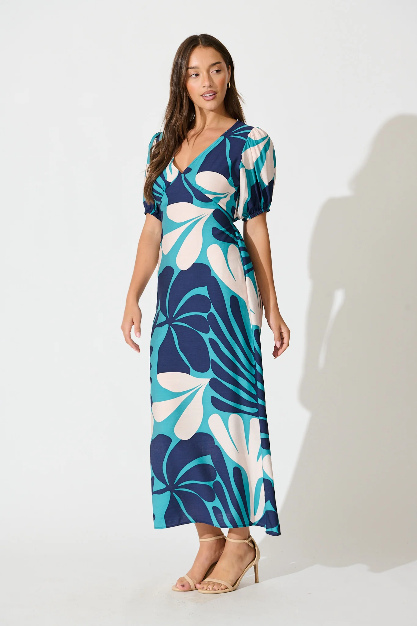 Allegra Maxi Dress in Multi Blue Print - Image 3
