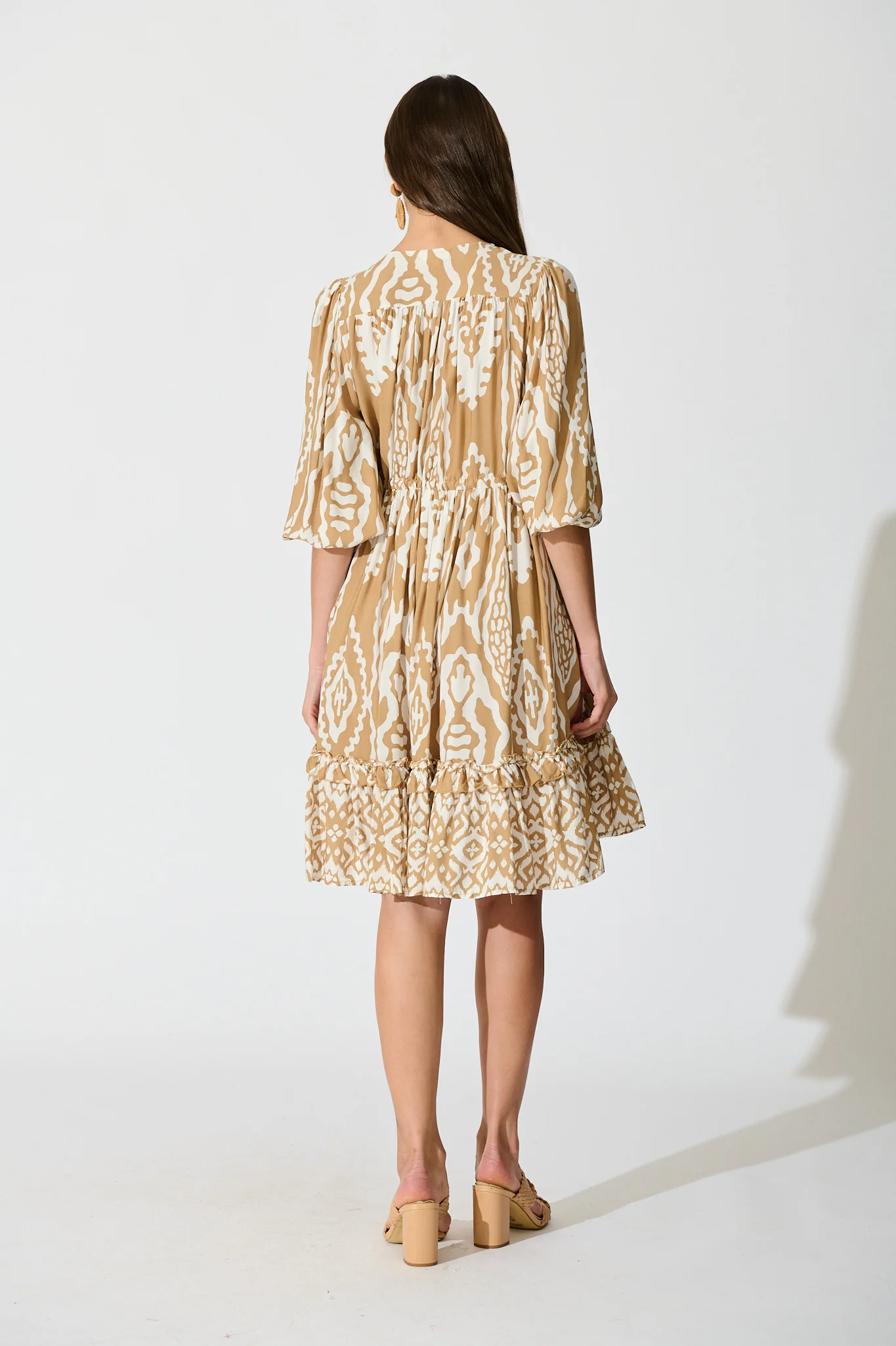 Allora Dress in Beige and White Boho Print - Image 4