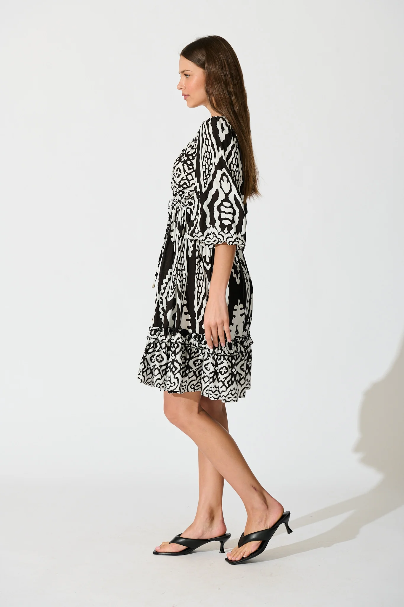 Allora Dress in Black and White Boho Print - Image 3