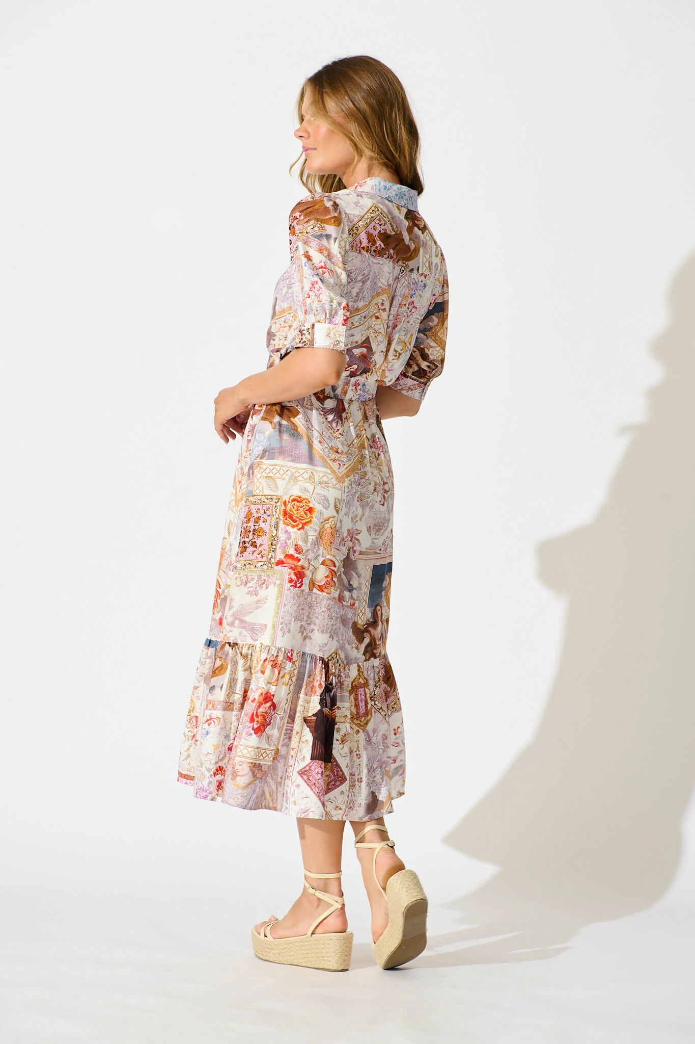 Allyna Midi Shirt Dress in White Multi Patchwork - Image 4