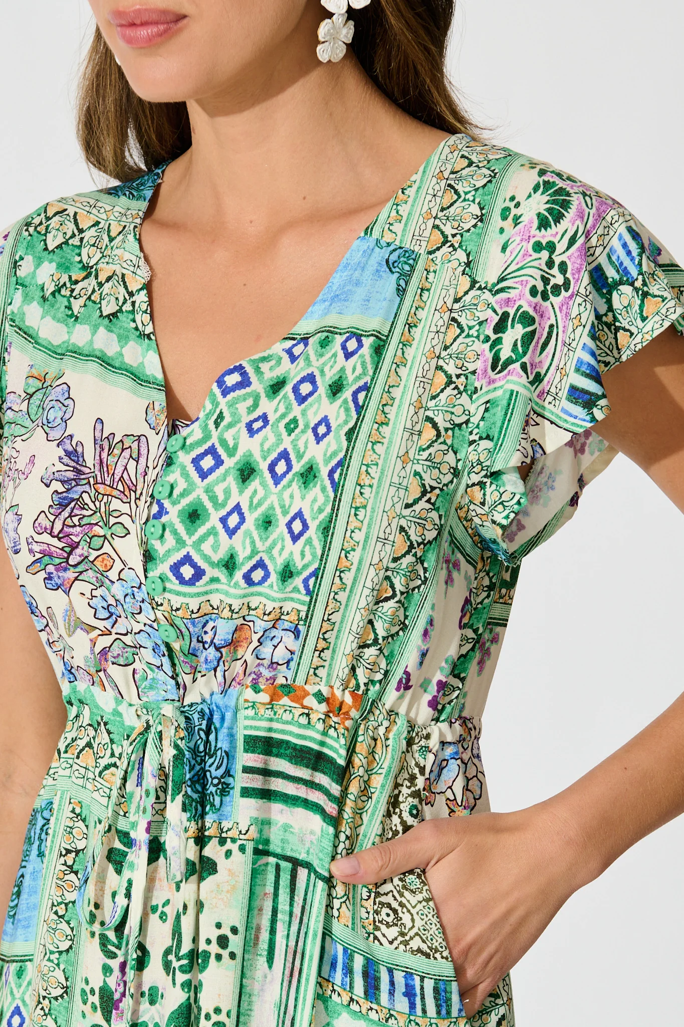 Allyza Dress in Green Multi Patchwork Print - Image 5