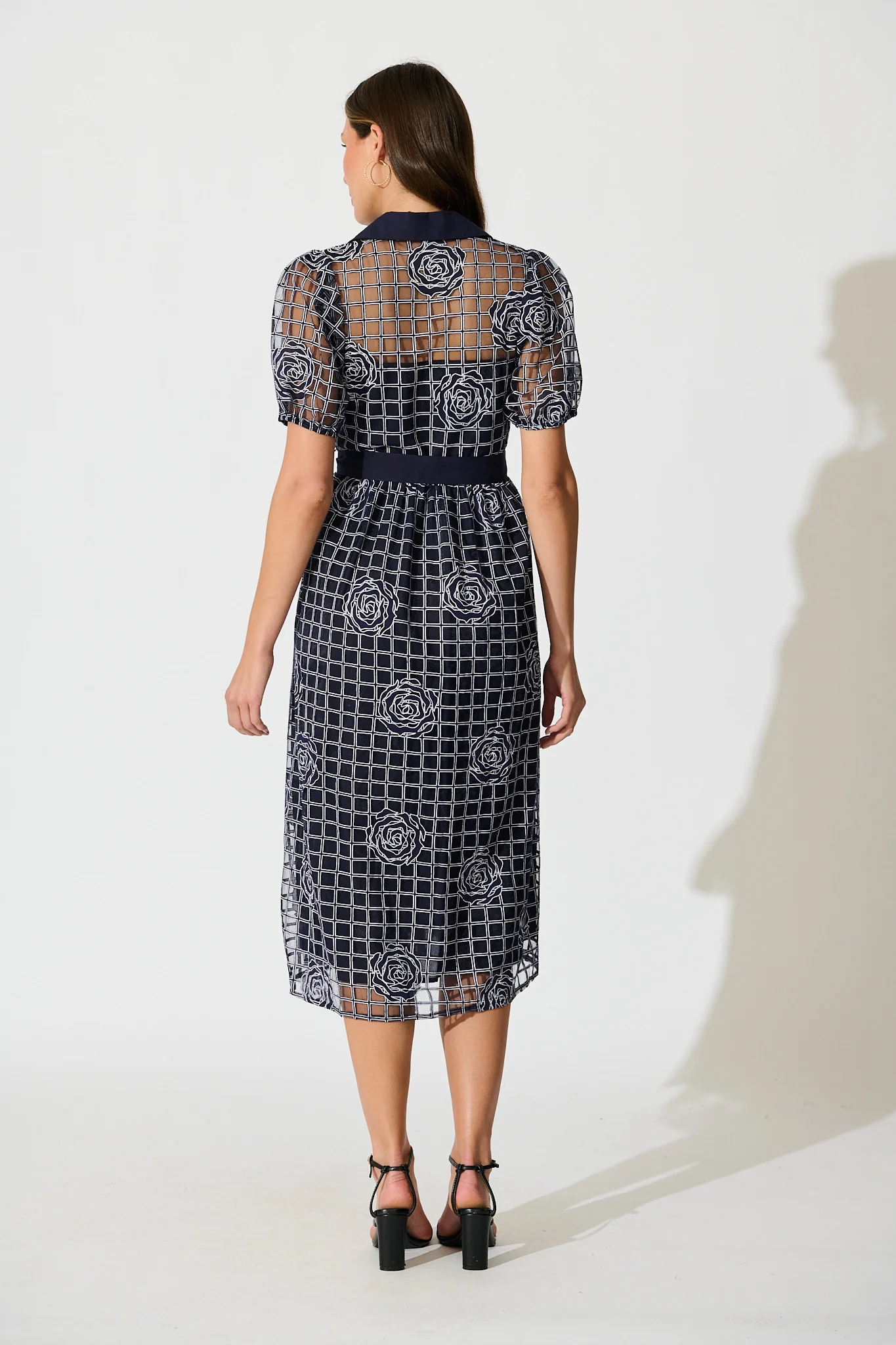 Almada Midi Shirt Dress in Navy Organza Floral - Image 4