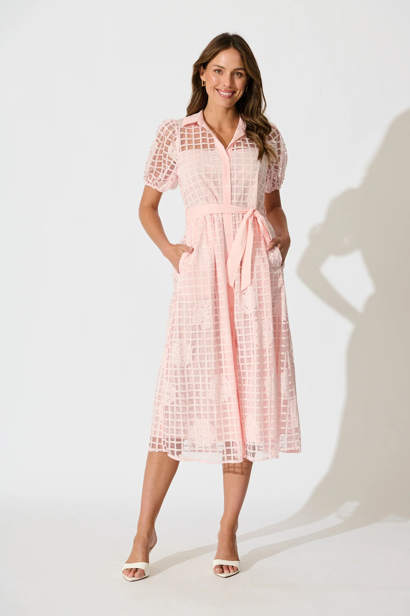 Almada Midi Shirt Dress in Pink Organza Floral