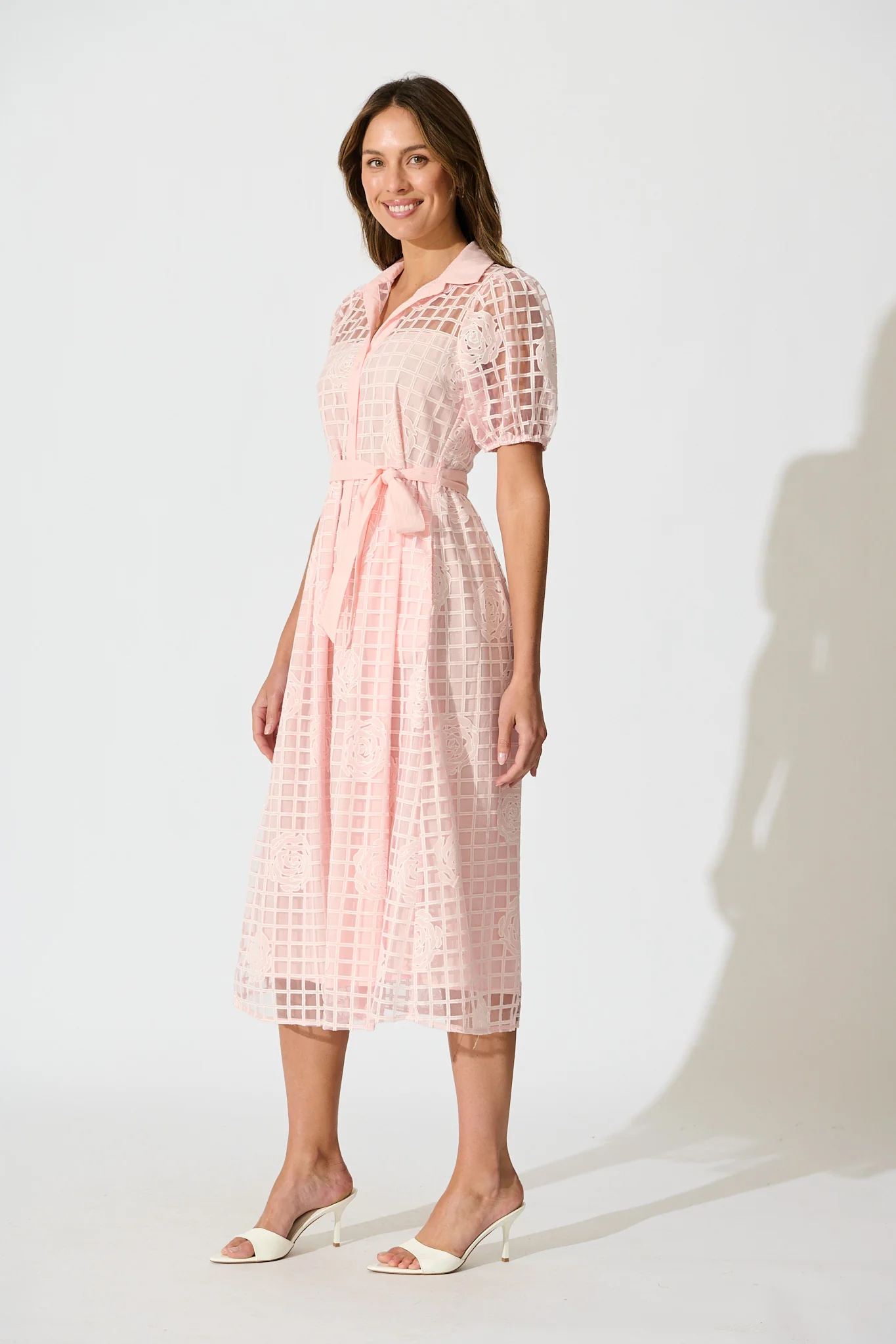 Almada Midi Shirt Dress in Pink Organza Floral - Image 3