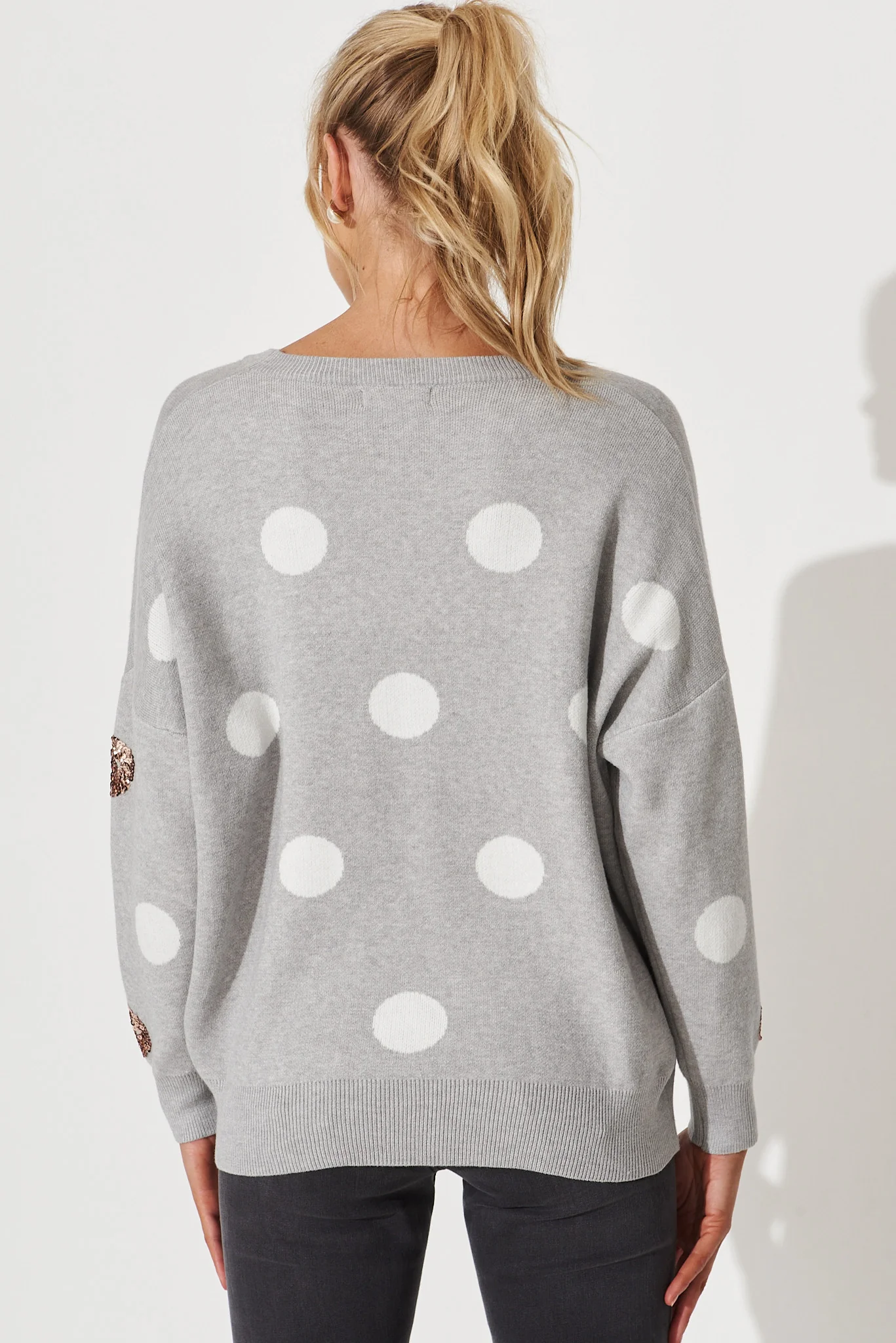 Almeria Knit In Grey With Sequin Spot Wool Blend - Image 4