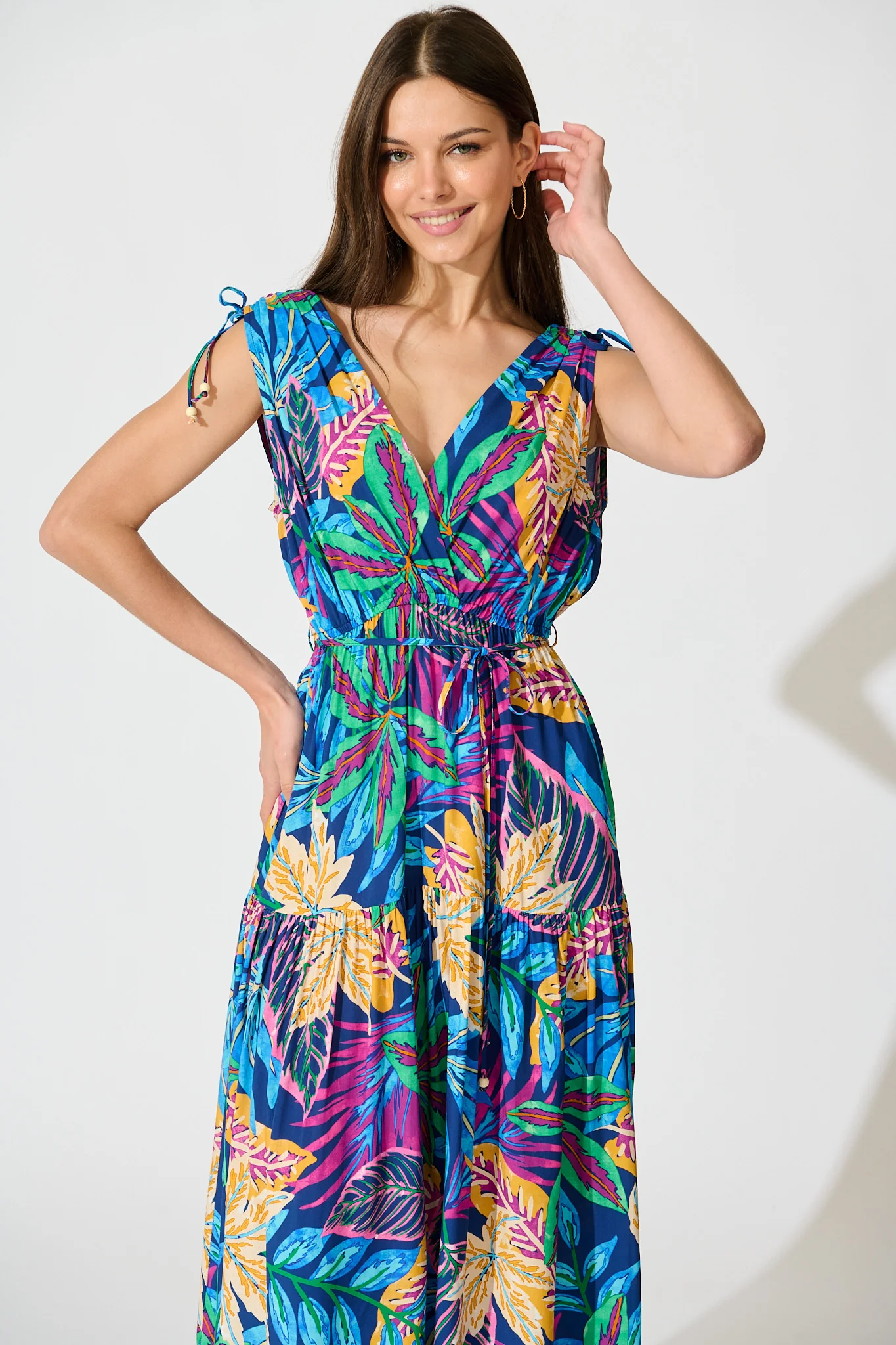 Amabelle Midi Dress in Blue Multi Print - Image 2