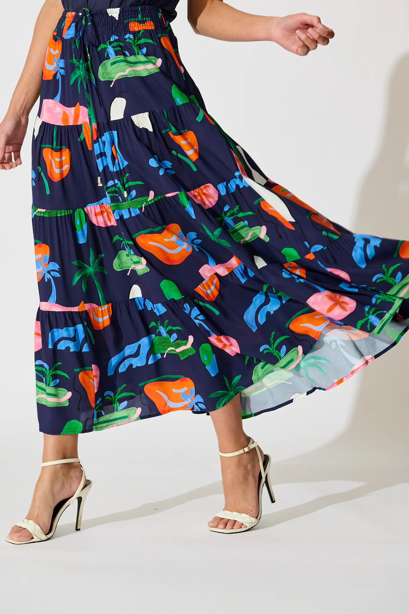 Amadi Maxi Skirt in Navy with Multi Print - Image 2