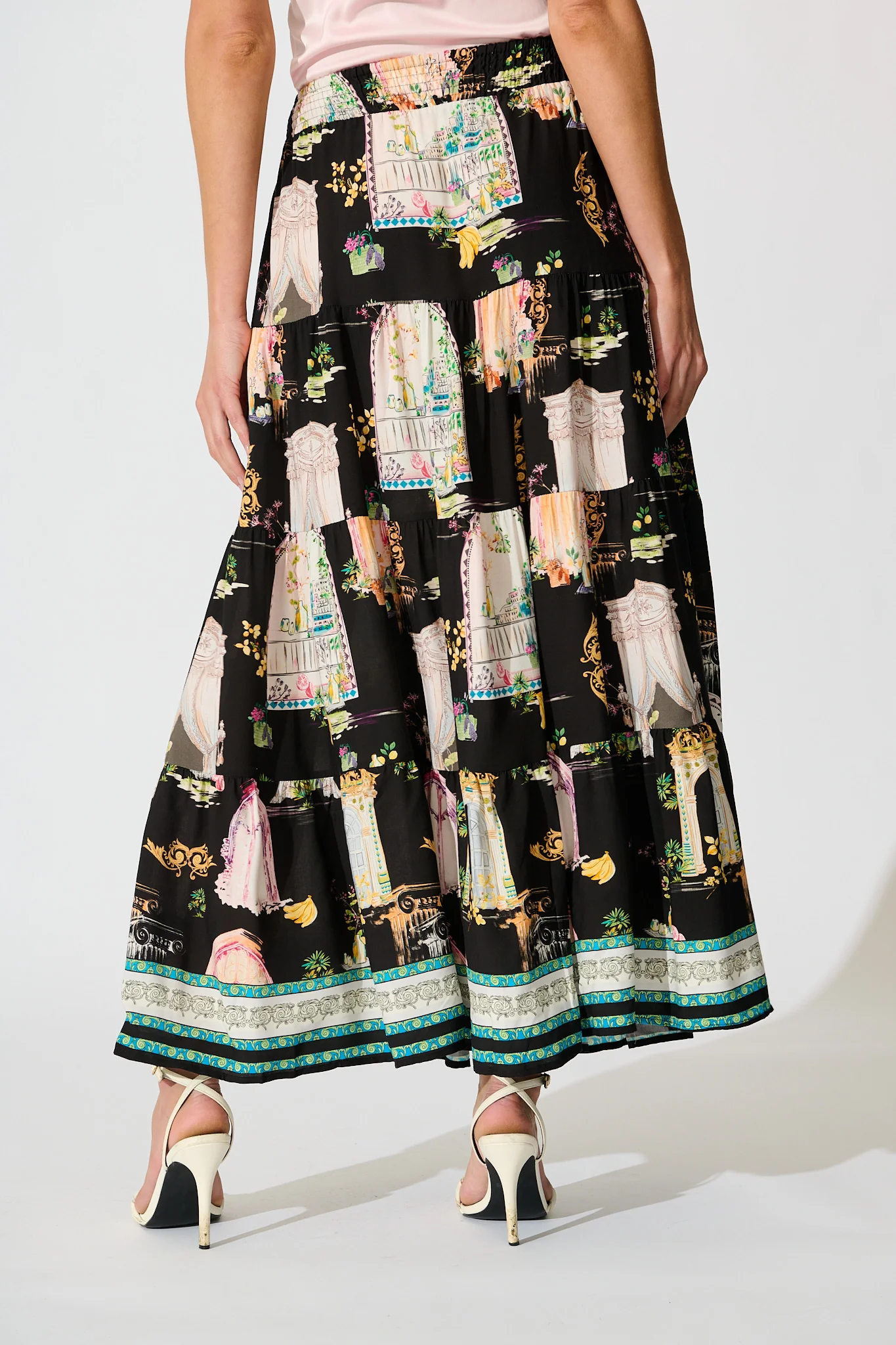 Amadi Maxi Skirt in Black Multi Print - Image 3