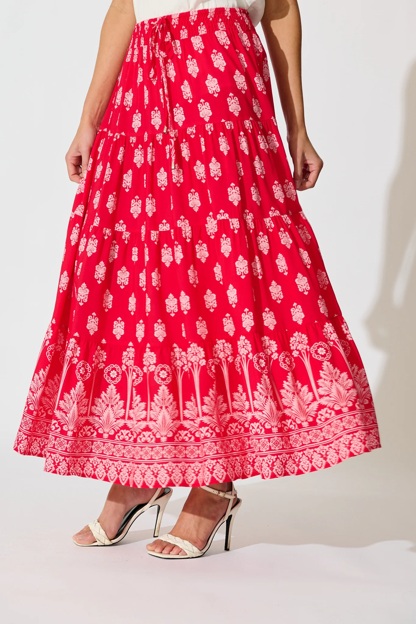 Amadi Maxi Skirt in Red with Pink Boho Print - Image 2