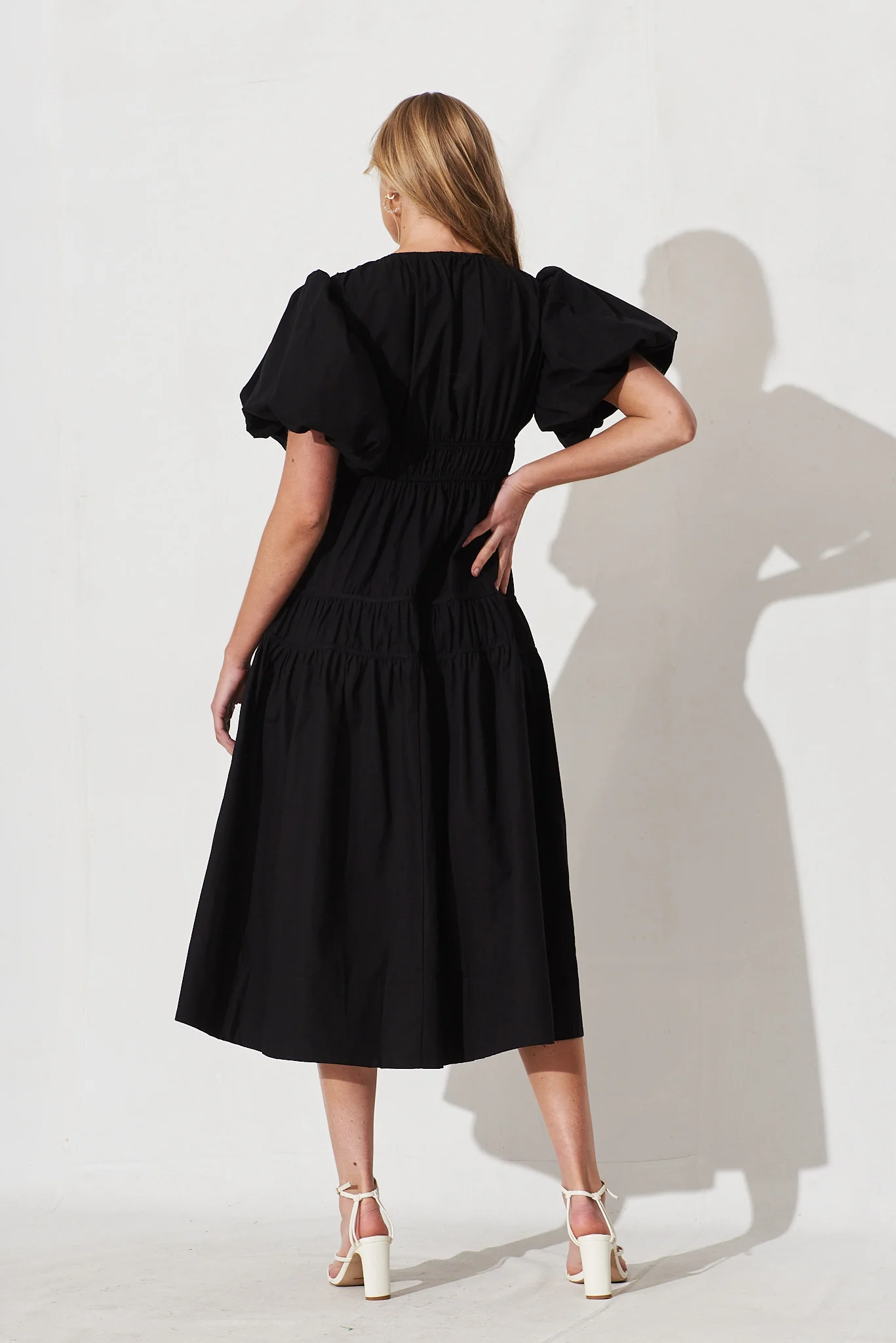 Amalie Midi Dress In Black Cotton - Image 4