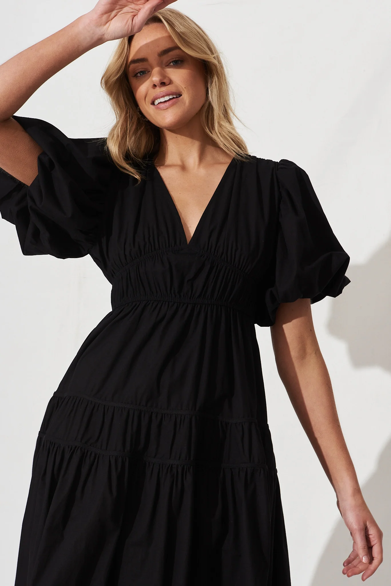 Amalie Midi Dress In Black Cotton - Image 6