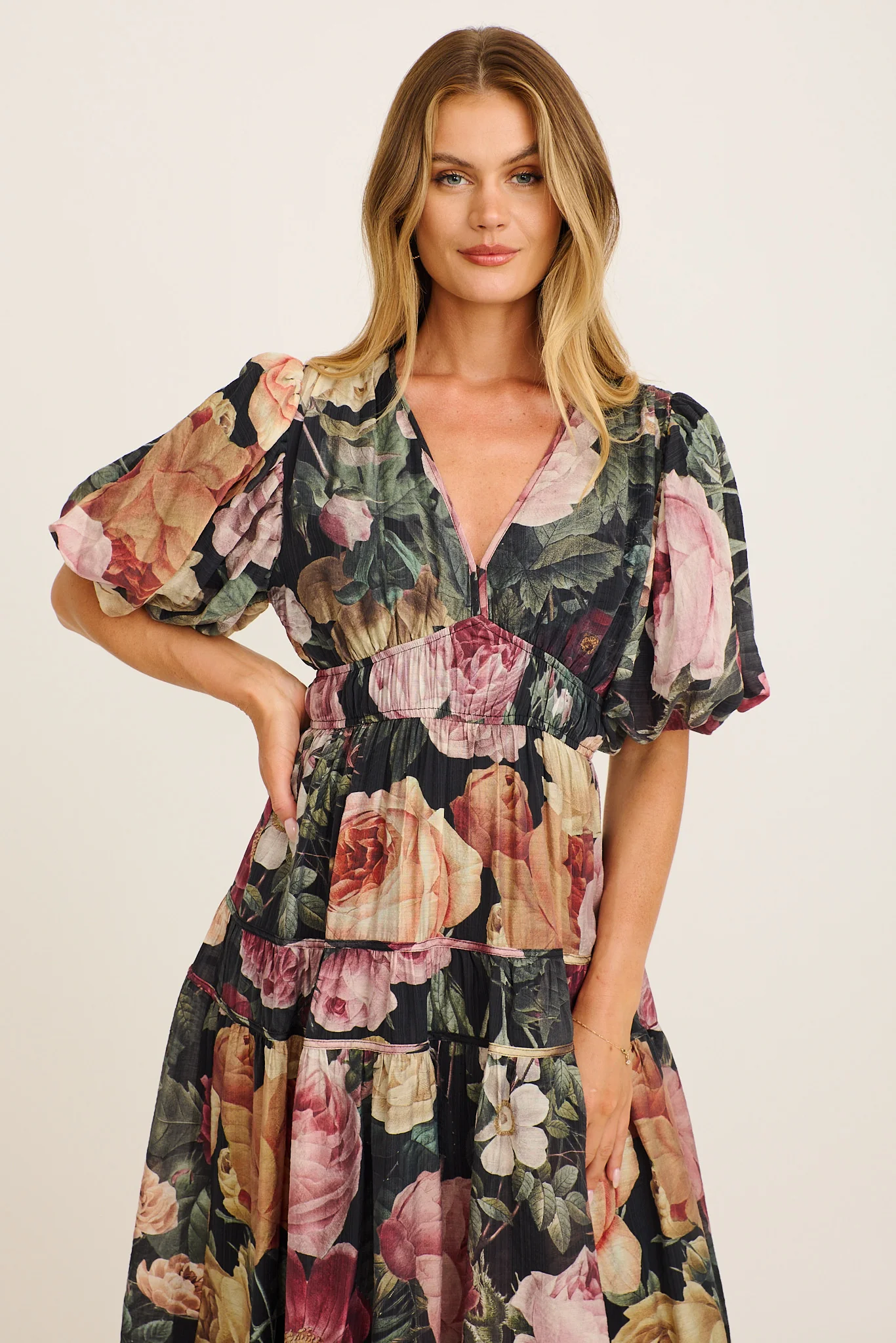 Amalie Midi Dress in Dark Multi Floral - Image 2