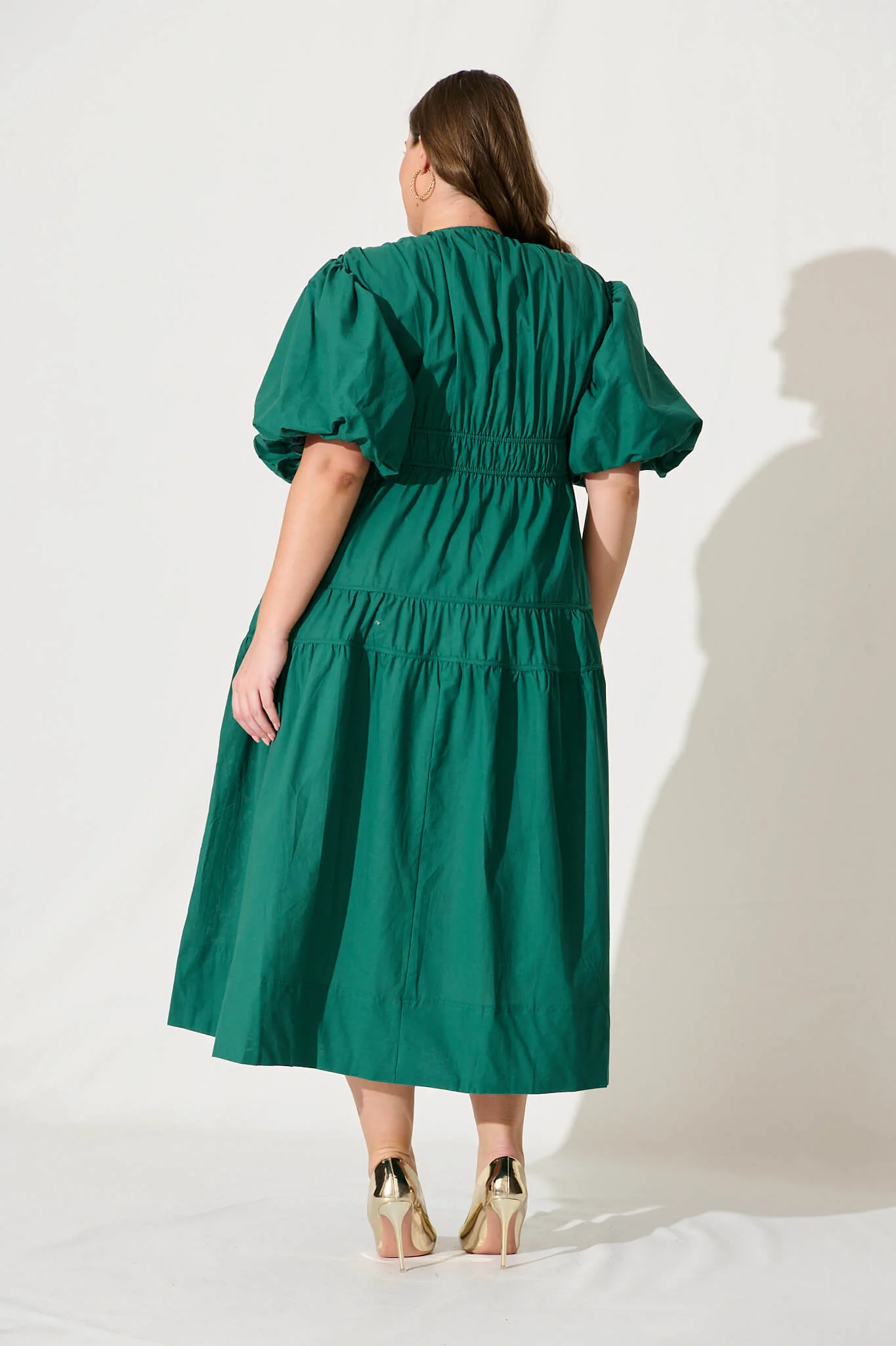 Amalie Midi Dress In Green Cotton - Image 11