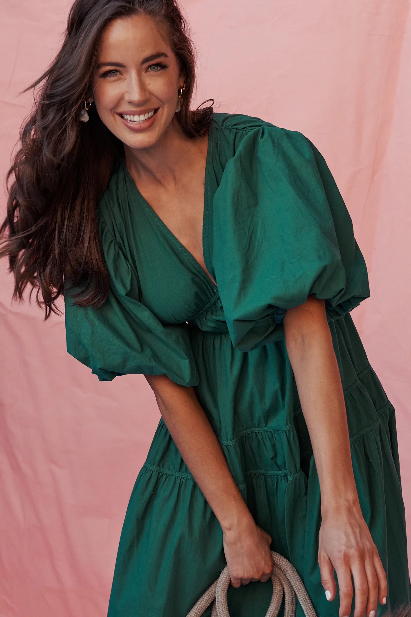 Amalie Midi Dress In Green Cotton - Image 13