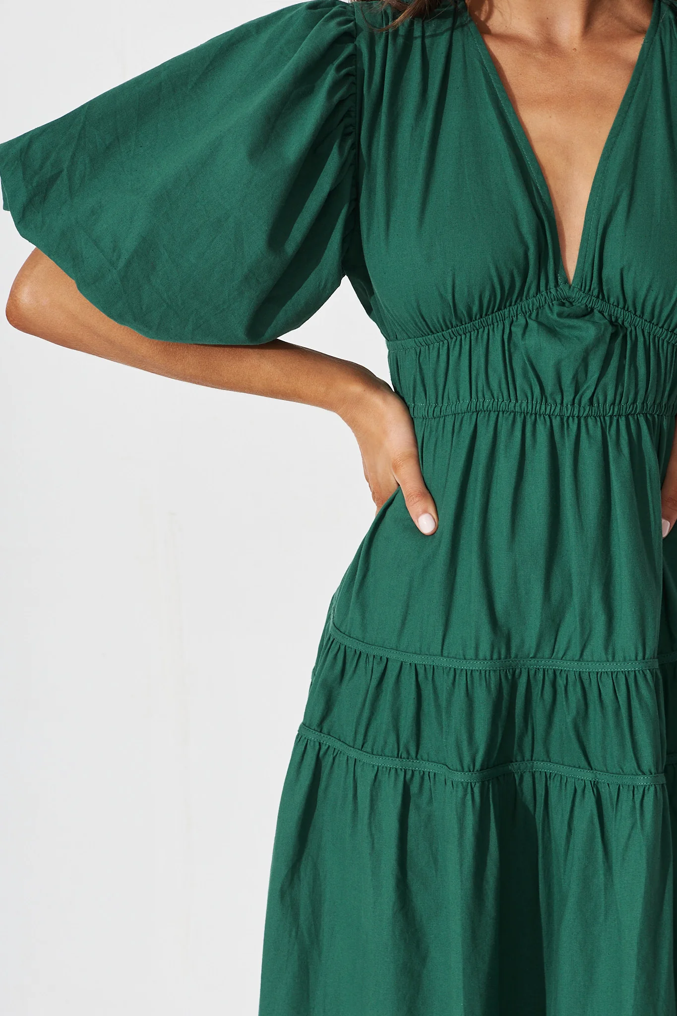 Amalie Midi Dress In Green Cotton - Image 14