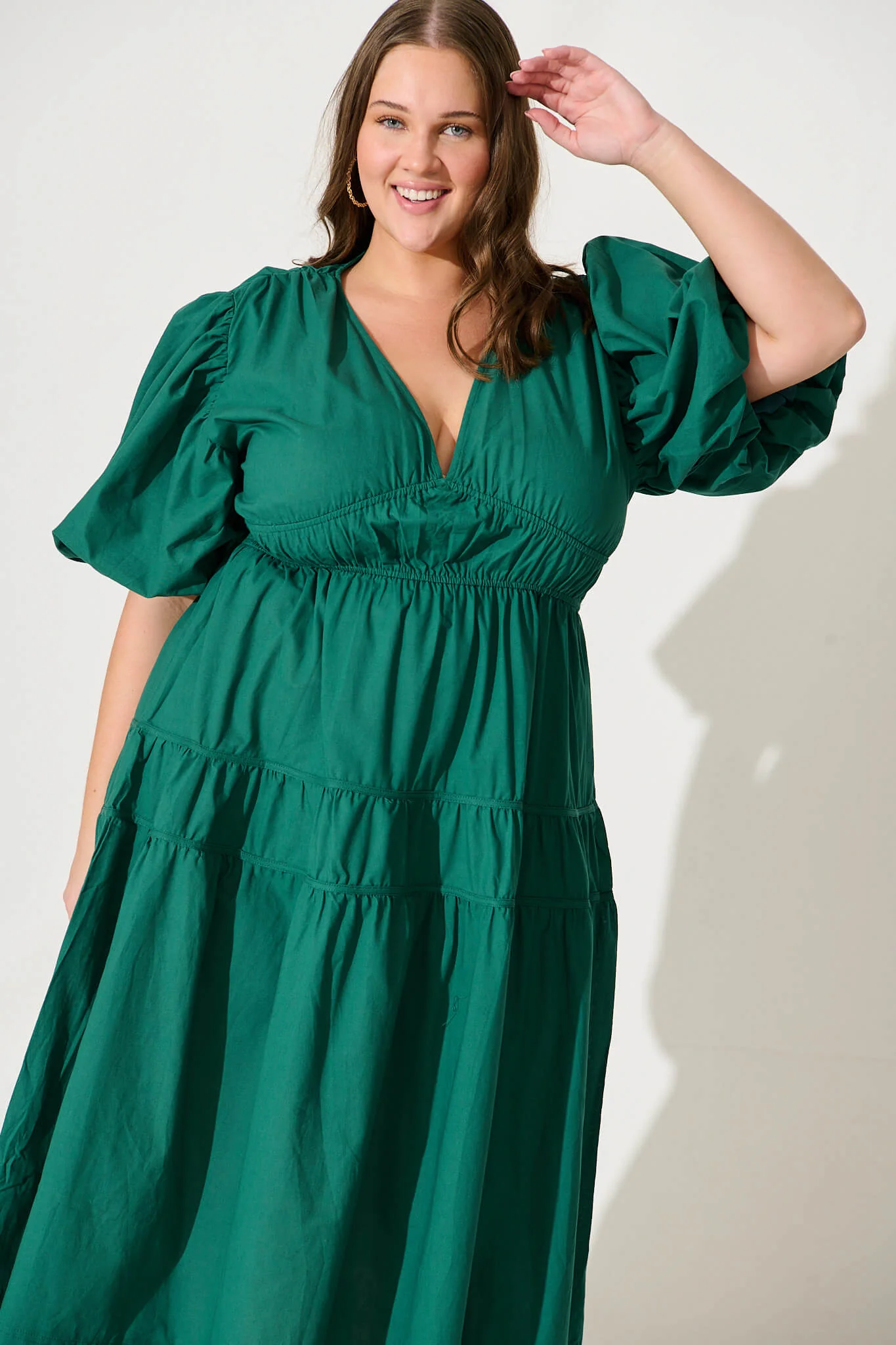Amalie Midi Dress In Green Cotton - Image 9