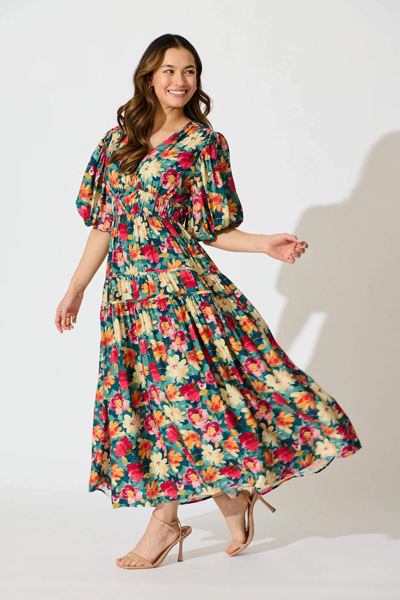 Amalie Midi Dress in Jade Floral Print - Image 3