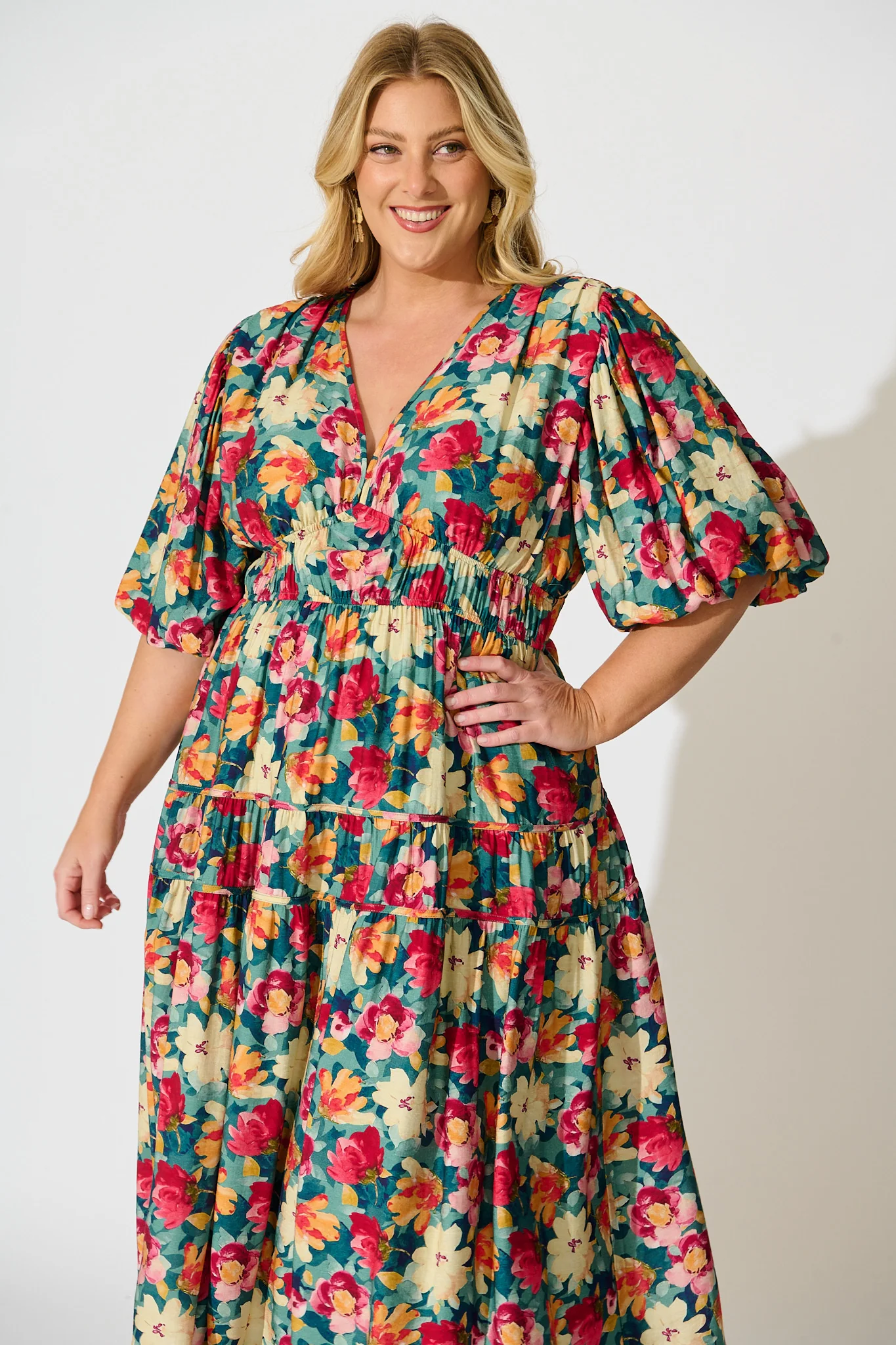 Amalie Midi Dress in Jade Floral Print - Image 6