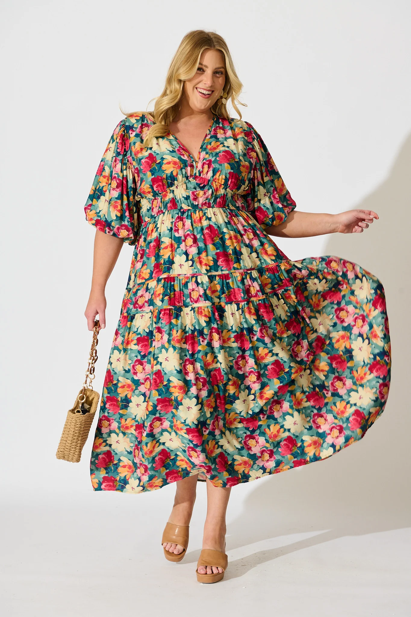 Amalie Midi Dress in Jade Floral Print - Image 7